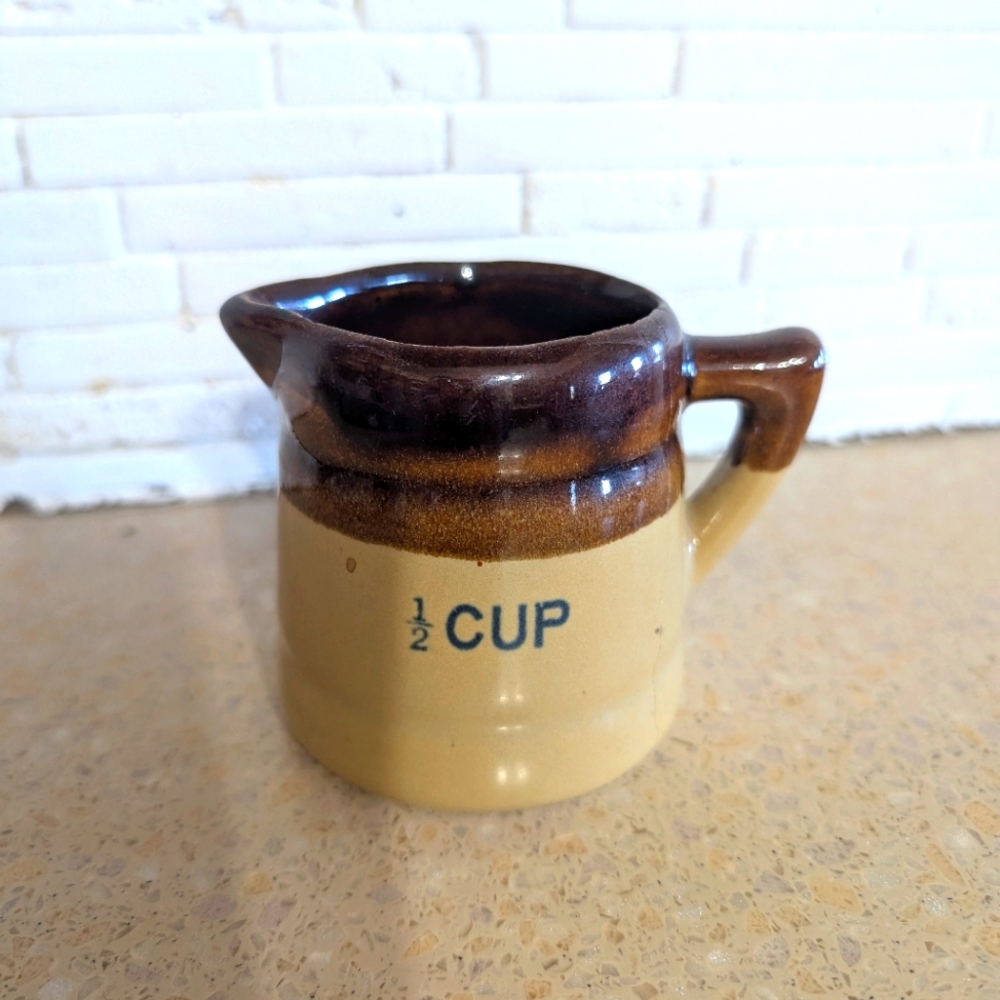 Vintage Half Measuring Cup Brown Stoneware MCM kitchen decor Cottagecore Creamer